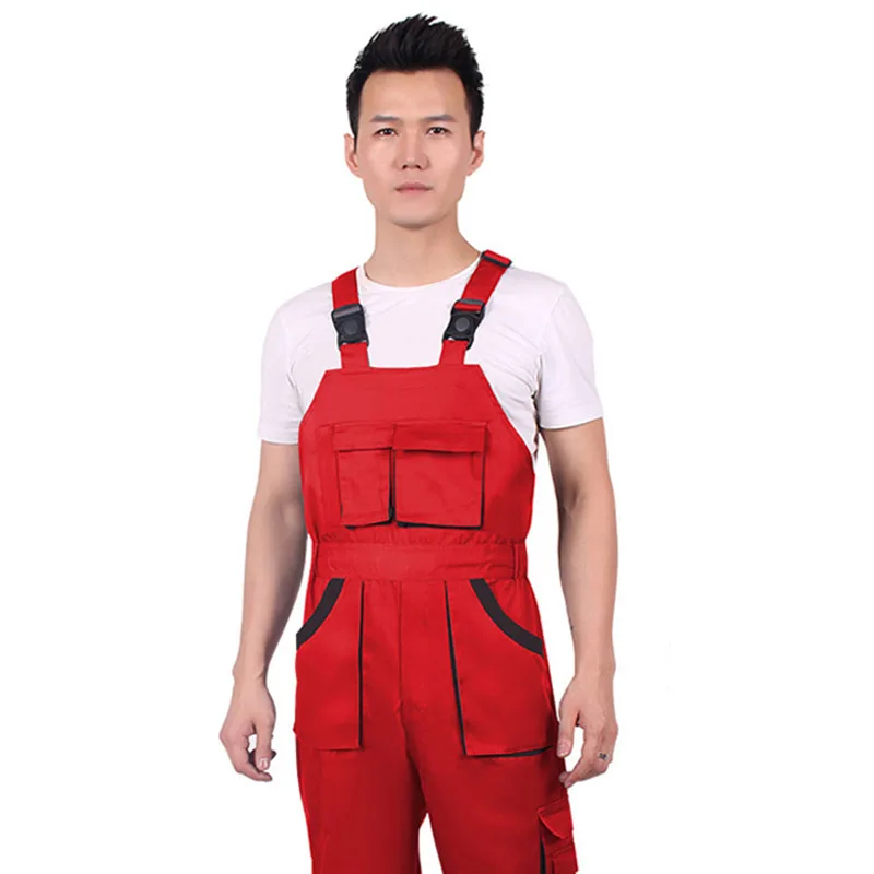 Red Мужские рабочие комбинезоны защитные комбинезоны брюки карго Repairman ремень комбинезоны подтяжки брюки без рукавов Рабочая Униформа - Color: Red
