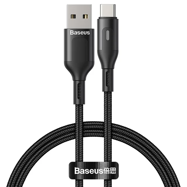 Светодиодный кабель Baseus usb type C Quick Charge 3,0 type C для huawei samsung S9 S8 мобильный телефон провод для быстрого заряда USB C кабель - Цвет: Черный