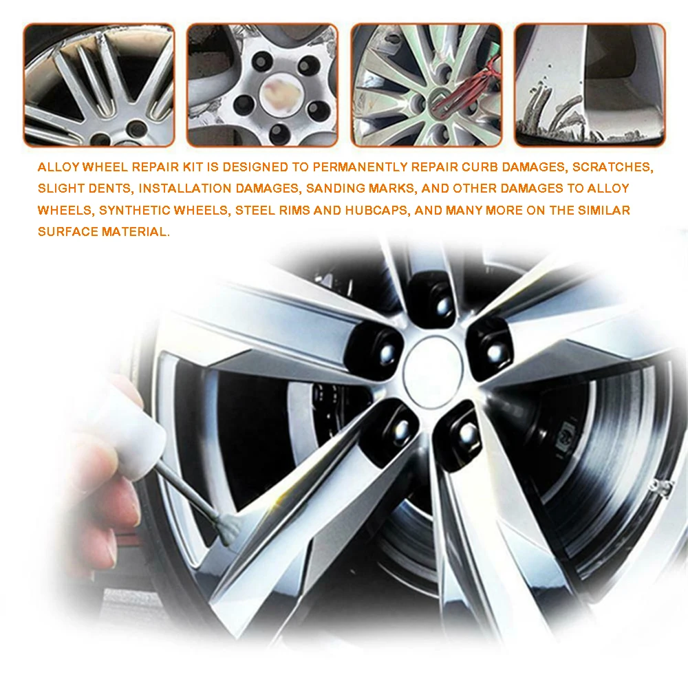 Wheel Repair Kit Tire Ink Care Alloy Silver Car Surface Damages Rim Care Wheel Repair Refurbished Kits Tool Dent Scratch Adhesive Auto Tyre Tread