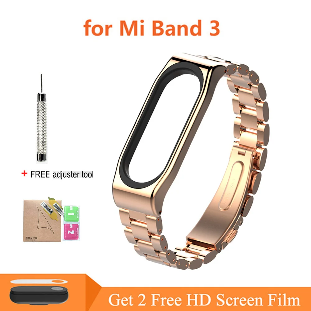 Mi3 Metal-B RoseGold Ремешок mi Band 4 mi Band 3, металлический ремешок для Xiaomi mi Band 3, браслет из нержавеющей стали, умный ремешок, сменный ремешок для mi Band 4/3 - Цвет: Mi3 Metal-B RoseGold