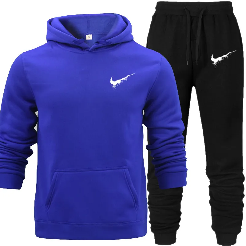

Sweatsuit Men Clothes Printed Hooded Hoodies Pullover Tracksuit Men Set Sports 2 Pcs Jacket Elastic Waist Pants Track Suits Male