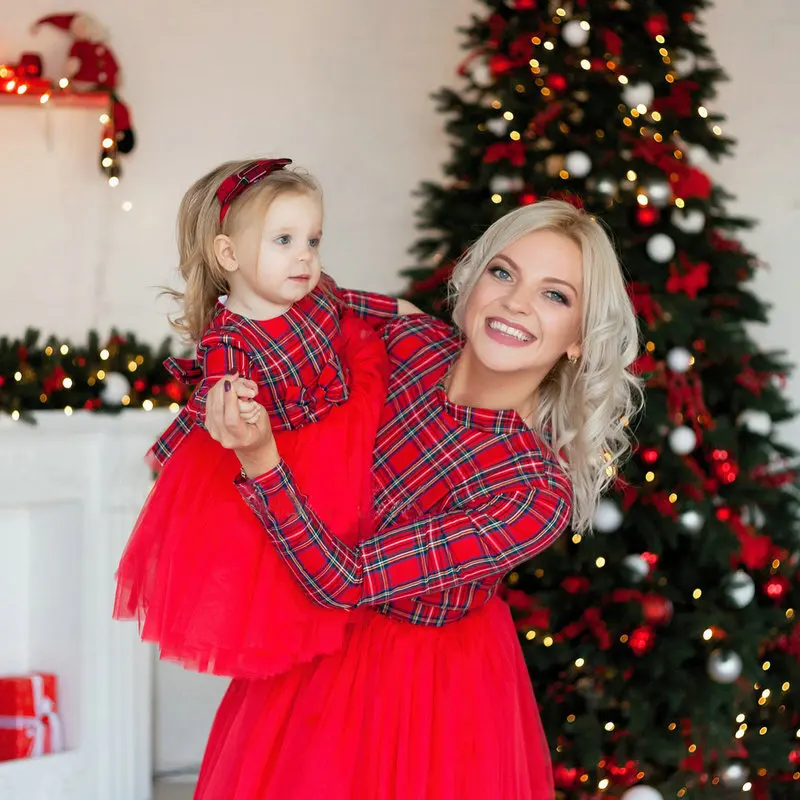 Christmas Matching Family Dress Plaid Mom Dress Kids Child Outfits Mother Daughter Dresses Mommy And Me Family Matching Clothes