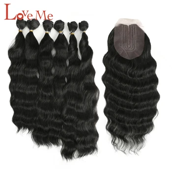 

LOVE ME deep wave bundles with closure Full Head Synthetic Hair Bundles With Closure high heat fiber Hair Extension