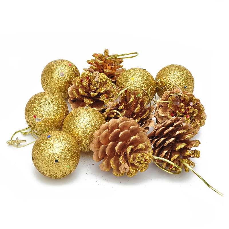 12 Pcs/Set Christmas Ball and Pine Cones Baubles Xmas Tree Home Decorations Ornament