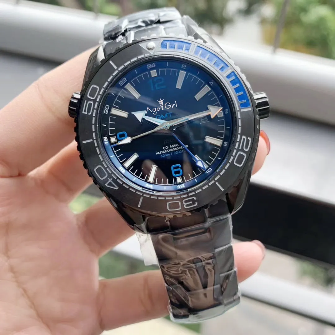 

Luxury Brand New Men Automatic Mechanical Watch Independent GMT 007 Luminous Red Blue Ceramic Bezel Sapphire Sport Full Black