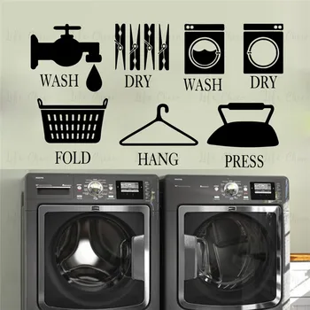 

Laundry Sign Wash Fold Hang Press Wall Sticker Laundry Room Washroom Laundry Logo Wall Decal Bathroom DIY Vinyl Home Decor