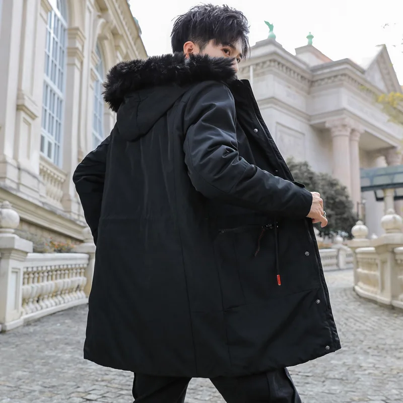 Повседневный длинный меховой воротник манто с капюшоном Homme Hiver