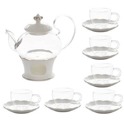 Teapot with 6 cups Модный высококачественный керамический чайник подсвечник со стеклянными чашками керамический поднос термостойкий набор чайников - Цвет: Teapot with 6 cups