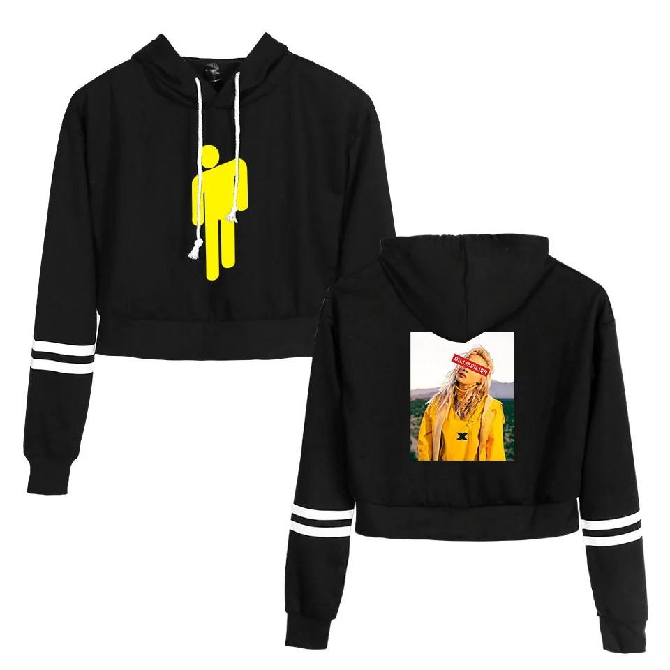 Футболка Billie Eilish, толстовка с капюшоном, укороченный топ, толстовки с длинными рукавами, повседневные толстовки, одежда с капюшоном, пуловер Harajuku, одежда