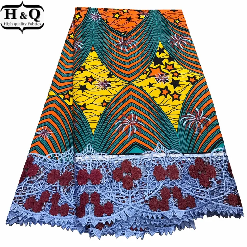 

African Wax Print Lace Fabric Nigerian Embroidered Lace Ankara Batik With Lace Fashion 2020 Guipure Lace Fabrics For Prom Gown