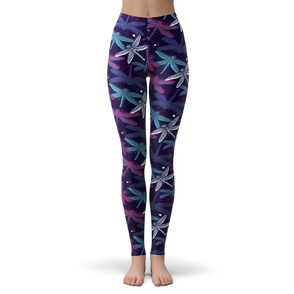 Purple Женские легинсы с принтом животных, стрекозы, бабочки, для девочек, мягкие, дышащие, эластичные, обтягивающие леггинсы для фитнеса - Цвет: Purple