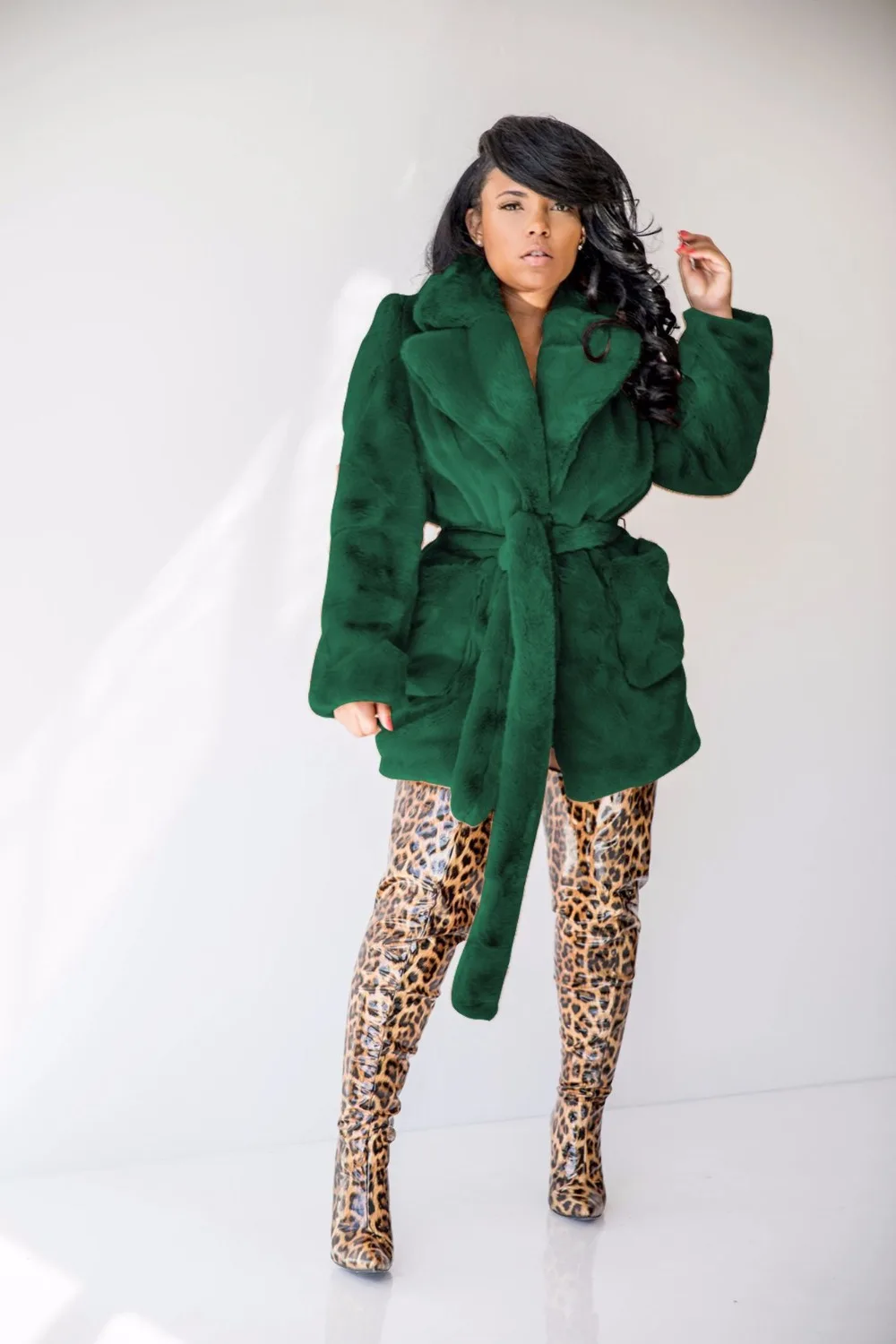 Winter Sweater Rabbit Fur Coat Long Sleeve Solid Sashes Bandage Fashion Trench Women Clothes Plus Size Casual Long Coat New