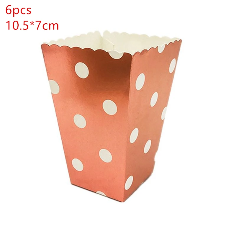 Popcorn Box 6pcs Вечерние одноразовые столовые приборы набор розово-золотой бумажный стаканчик, тарелка принадлежности для соломинок для детей день рождения Декор для детского душа вечерние принадлежности - Цвет: Popcorn Box 6pcs
