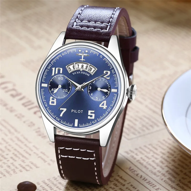 

Pilot Men Watch Waterproof Calendar Display Small Dial Quartz Watches Leather Strap Watch Men Wrist Fashion Relogio Masculino