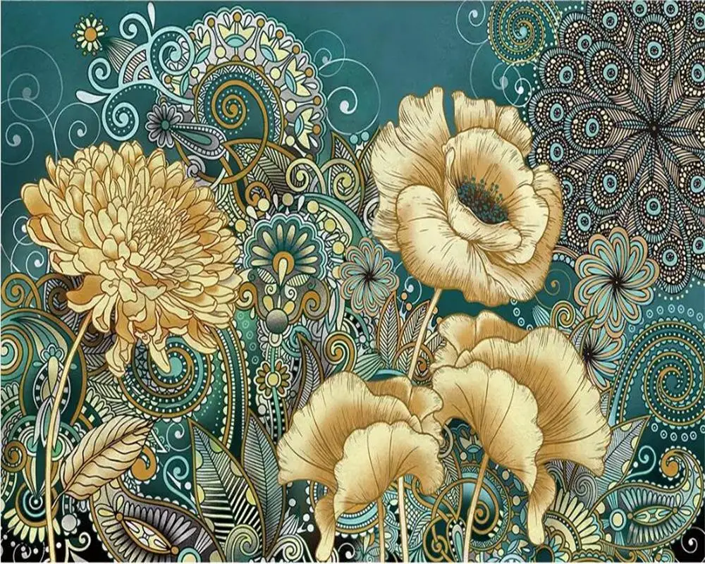 Beibehang-Custom-3D-photo-wallpaper-hand-painted-vintage-floral-wallpaper-living-room-TV-background-Silk-3d (1)