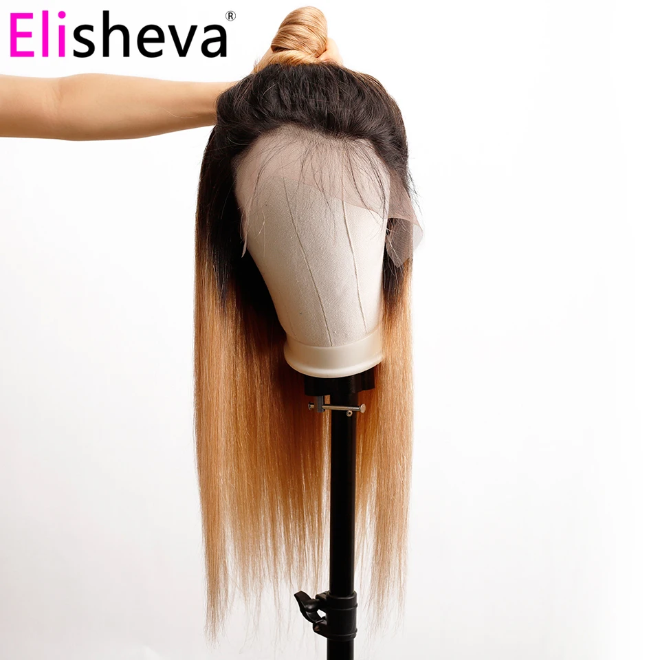Малазийский Омбре 1B/27 парик из натуральных прямых волос медовый блонд длинные парики человеческих волос волосы remy цветные Фронтальные 13x4 отбеленные конты