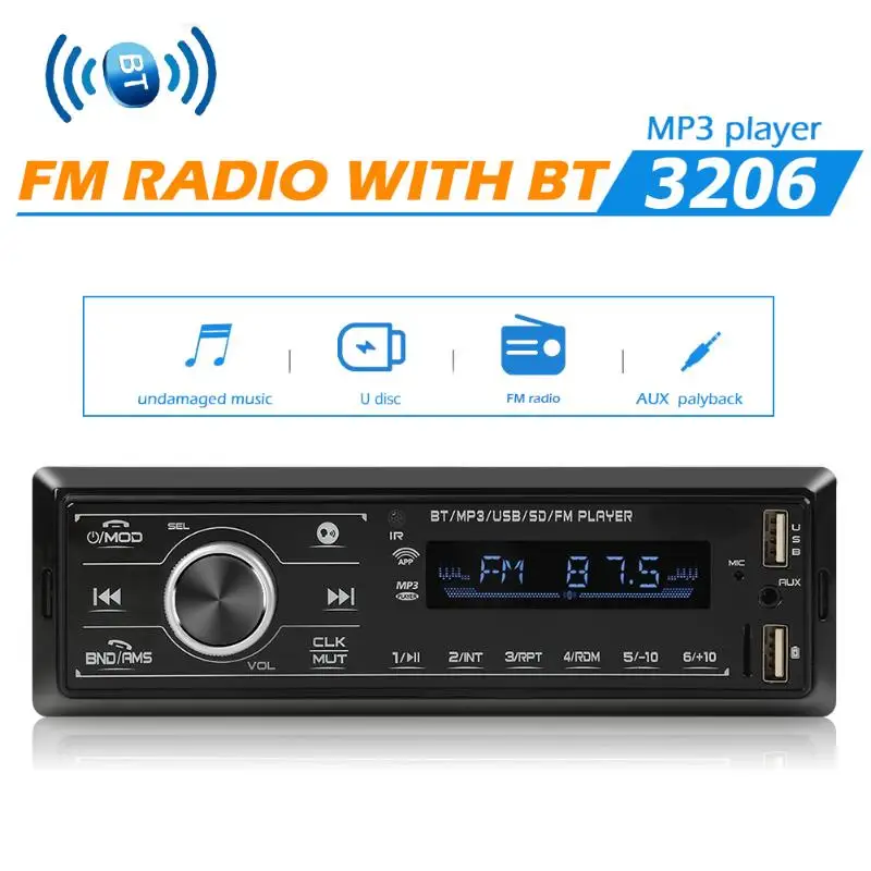 VODOOL 3206 1Din автомобильный стерео радио цифровой Bluetooth Авторадио 12 В в-тире пульт дистанционного управления MP3-плеер FM/TF/USB/AUX-IN мультимедийный плеер