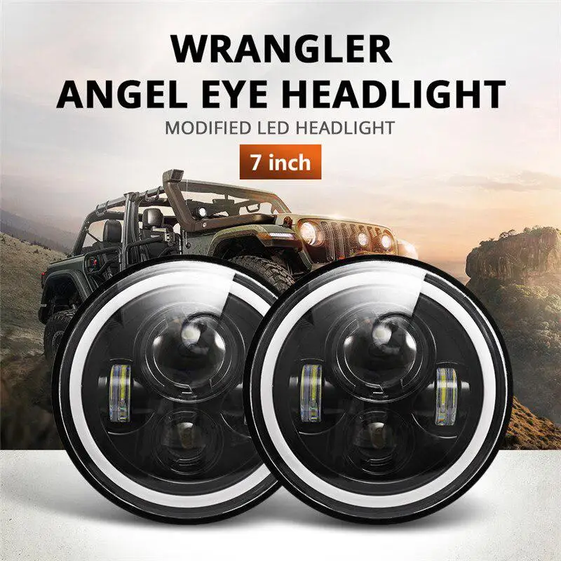 

1 Pair 7 Inch 200W 4300K 6000K Car LED Angel Eye Amber Turn Signal Headlight LED Headlight for Jeep Wrangler CJ JK TJ LJ