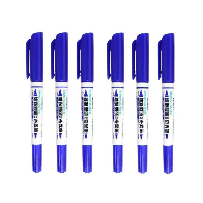 6 pcs Blue 6 шт. маркерная ручка SIMBALION 3 цвета Двусторонняя смелая тонкая точка перманентные Маркеры масляная основа чернила для CD металлические канцелярские школьные принадлежности A6883 - Цвет: 6 pcs Blue