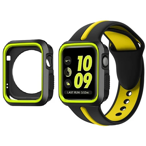 Спортивный силиконовый ремешок+ csae для Apple watch 42 мм 38 мм iwatch series3 2 наручных браслета ремень Защитная крышка аксессуары - Цвет ремешка: band with case