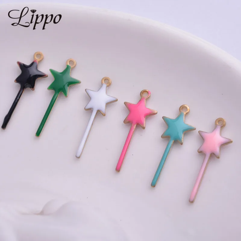 30 Stück 8*20mm Kupfer-Stern-Emaille-Anhänger Sternanhänger DIY Schmuck Halsketten Herstellung