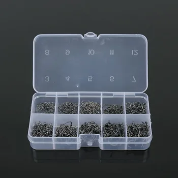 

500Pcs/Lot Box Set 10 Sizes Sea Fishing Hooks High Carbon Steel Quality Jig Fish Tackle Hook Size 3 to 12 Perforated
