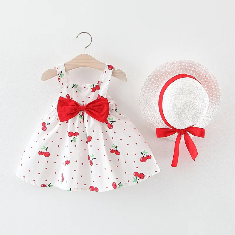 Keelorn/платья для маленьких девочек со шляпой; комплекты одежды из 2 предметов; детская одежда; детское платье принцессы без рукавов для дня рождения; платье с цветочным принтом - Цвет: red AX1122