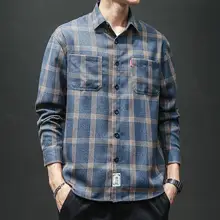 M-4XL размера плюс двойной карман спереди осенние мужские рубашки с длинным рукавом Уличная клетчатая рубашка Повседневная офисная клетчатая рубашка мужская XXXXL