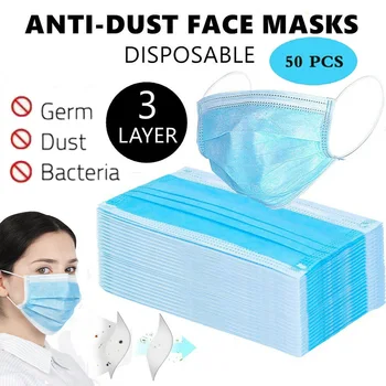 

500pcs Face Mask Disposable Blue Mouth Face Masks Non-Woven Mask Anti-Dust Mask 3 Filter Activated Anti Pollution
