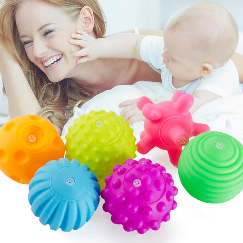 

6Pcs/set Newborn Baby Toys Rattles Touch Hand Ball Soft Rubber Appease Toys bath Infant Baby Toy 0-12 Months Baby Speelgoed