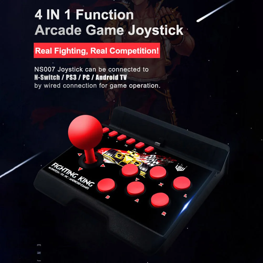 4-in-1 Retro Arcade Game Joystick Station USB C Wired TURBO Fighting Rocker Controller for N-Switch/PS3/PC/Android Games Console