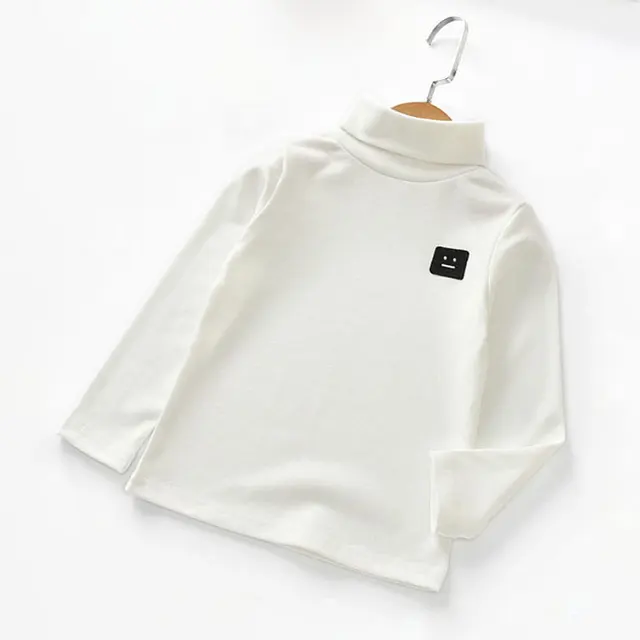 New Cotton Autumn Boys Girls Basic Shirts Winter Turtleneck Collar T Shirt For 1-6Years Baby Girl Long Sleeve Clothes Comfort T511-white