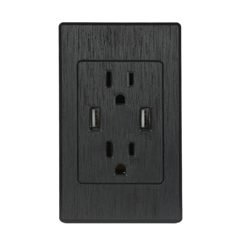

ABSF 2100Ma Us Standard Wall Socket with Dual Usb Home Wall Charger Black Panel 2 Ports Usb Outlet Power Charger for Phone