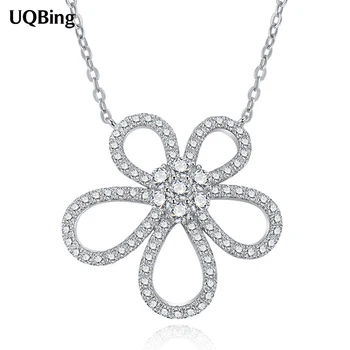 

Full Crystal 925 Sterling Silver Sun Flower Necklace Female Fashion Elegant Long Flower Clavicle Chain Necklace