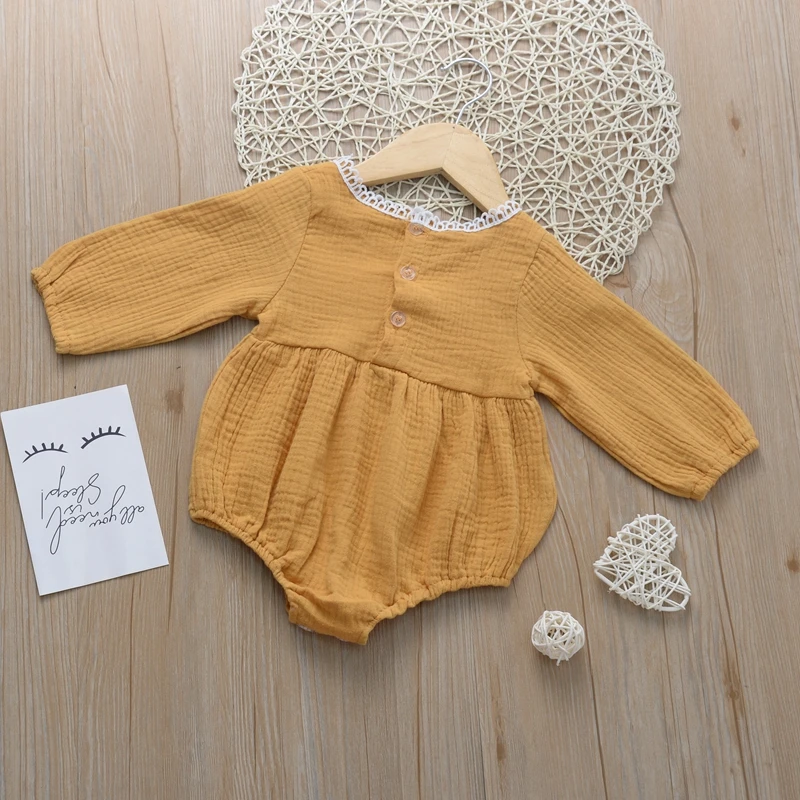 CANIS/ г. Осенний кружевной лоскутный комбинезон с длинными рукавами и круглым вырезом и оборками для новорожденных девочек, комбинезон на кнопках, одежда
