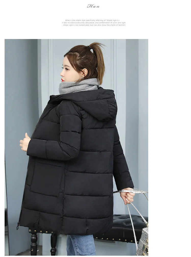 Модные зимние средней длины женские пуховики куртка с капюшоном пальто тонкое теплое Элегантное зимнее пальто женская повседневная куртка