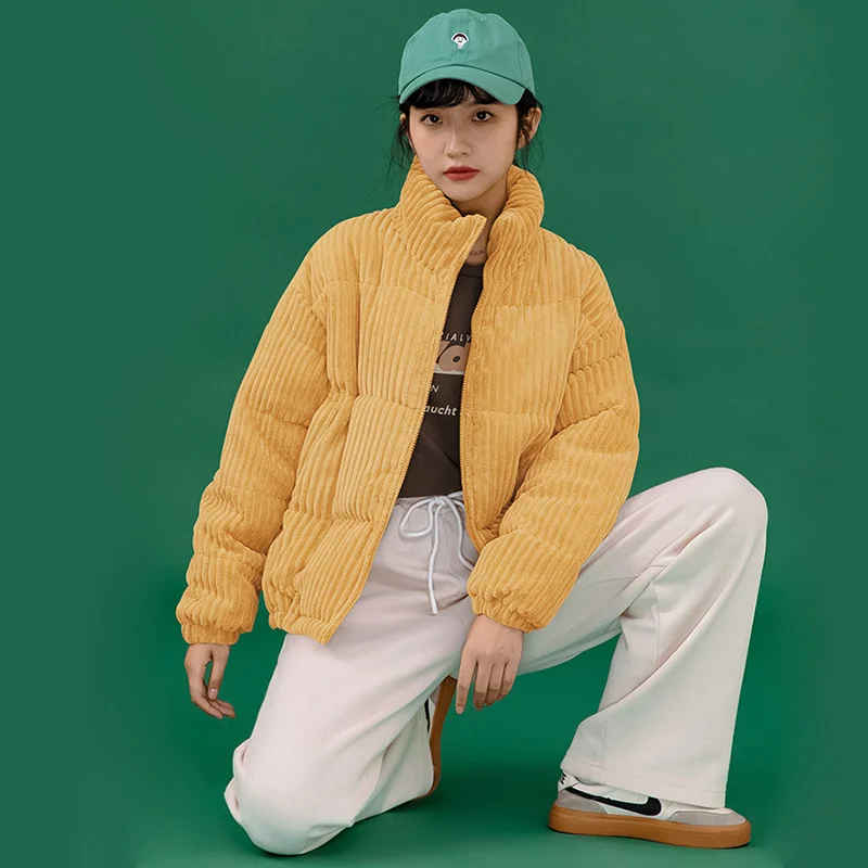 Women's Winter Jacket Fashion Short Style to Overcome Warmth Corduroy Cotton Jacket New Simple Down Cotton Loose Casual Jacket
