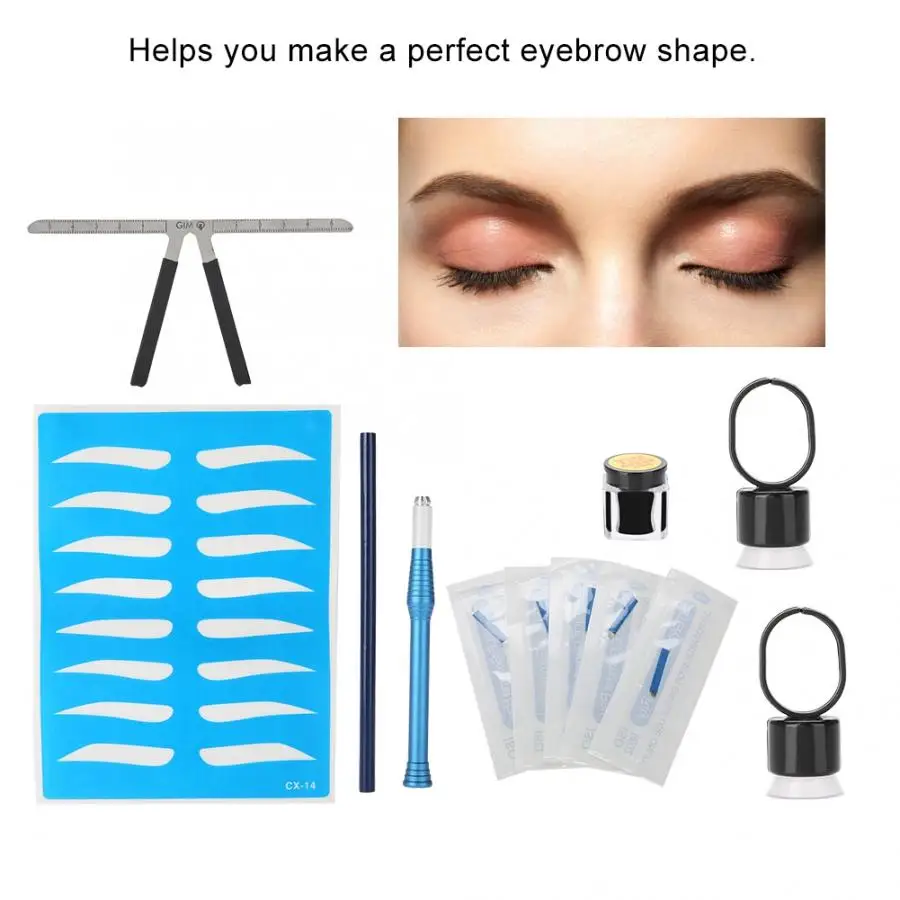 Microblading Перманентный макияж бровей татуировки комплект ручной ручки чернила кольцо чашки практика набор инструментов