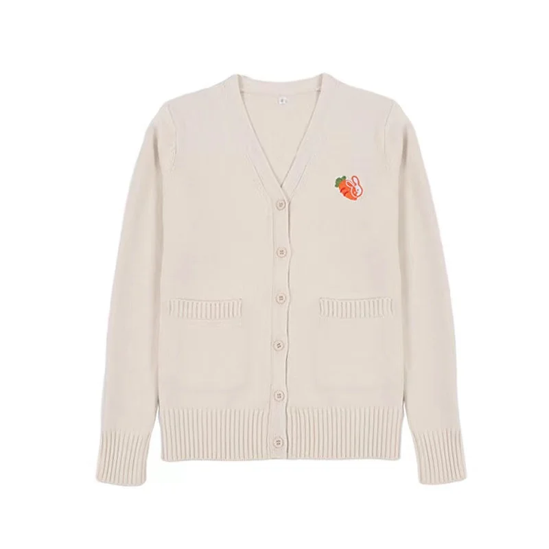 Japanese School Girl Uniform Spring Autumn Embroidery Long Sleeve V-neck Single-breasted Knitted Sweater JK Uniforms Cardigan |