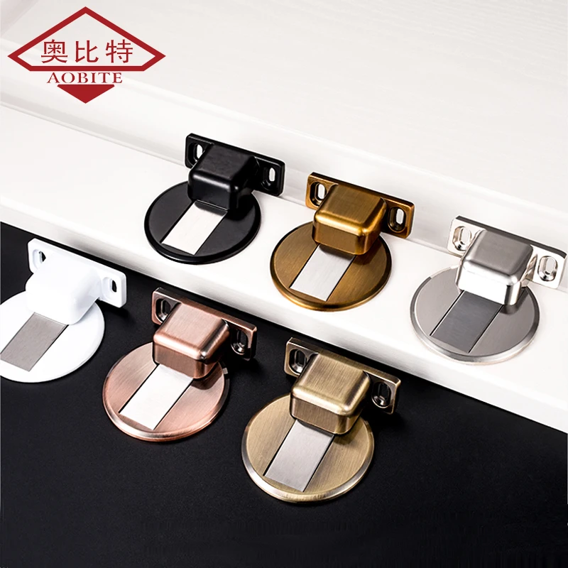 AOBT Black Stainless Steel Magnetic Door Stopper Hidden Door Holders Floor Mounted Nail-free