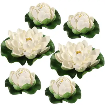 

6pcs Artificial Pond Plants Lotus Simulation Floating Flower Pond Fish Tank Decor Ornaments White Simulation Water Lily