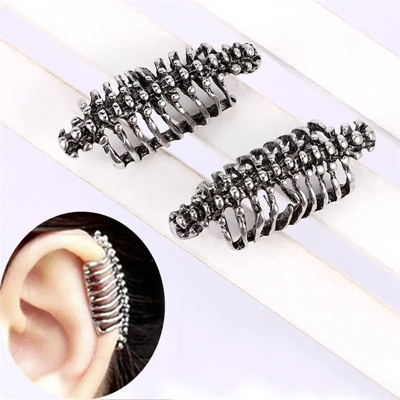 

Punk Style Skull Spine Bone Ear Clip Fake Piercing Ear Jewelry For Men Hip Hop Series Mens Favourite Jewelry Drop shipping WD693