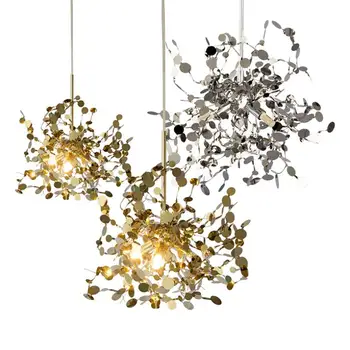 

Nordic modern creative stainless steel leaf Pendant Lamp living room coffee shop window bar decoration lamp