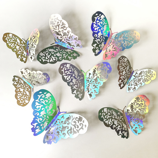 Creative 3D Hollow Golden Silver Butterfly Wall Stickers Art Home Decorations Wall Decals for Party Wedding Display