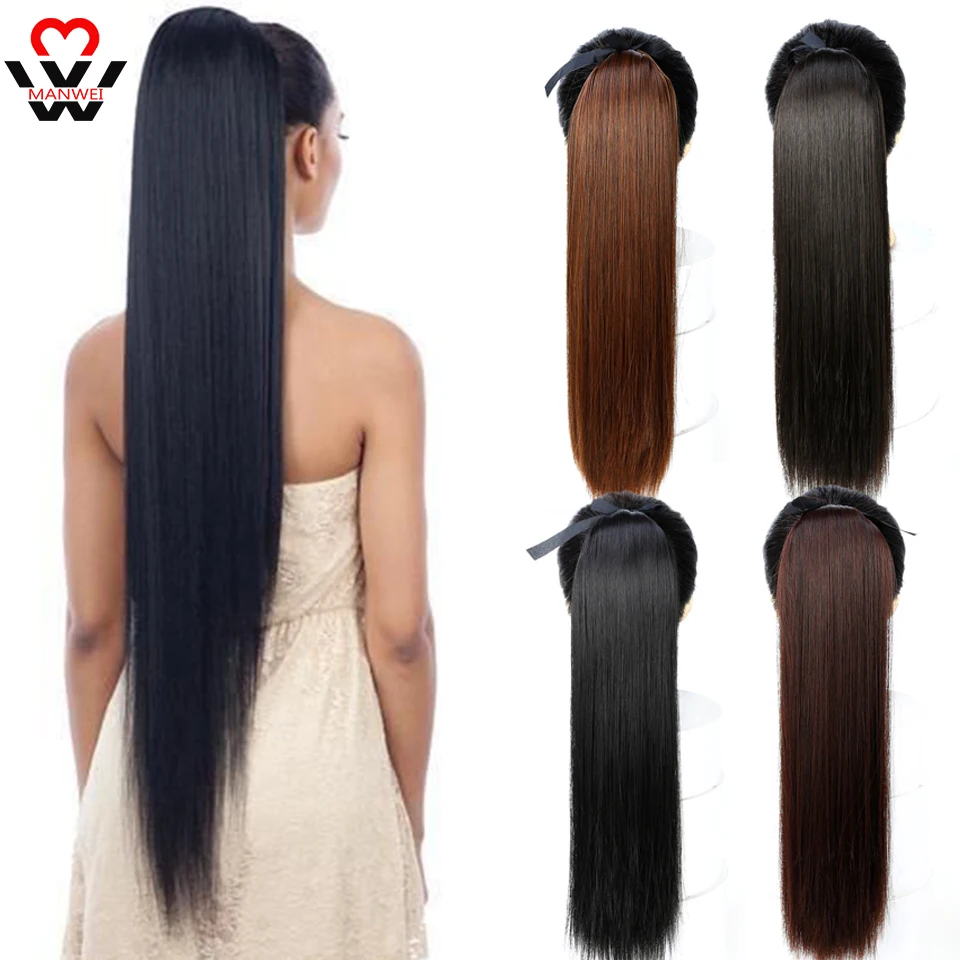 

MANWEI Long Straight Clip In Tail False Hair Ponytail Hairpiece With Hairpins Synthetic Heat Resistant Pony Tail Extensions