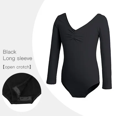 Black-long-open Дышащая балетная одежда с низкой спинкой для девочек Одежда для танцев длинный купальник с коротким рукавом хлопковая одежда L XL XXL 3XL 4XL 5XL 6XL - Цвет: Black-long-open