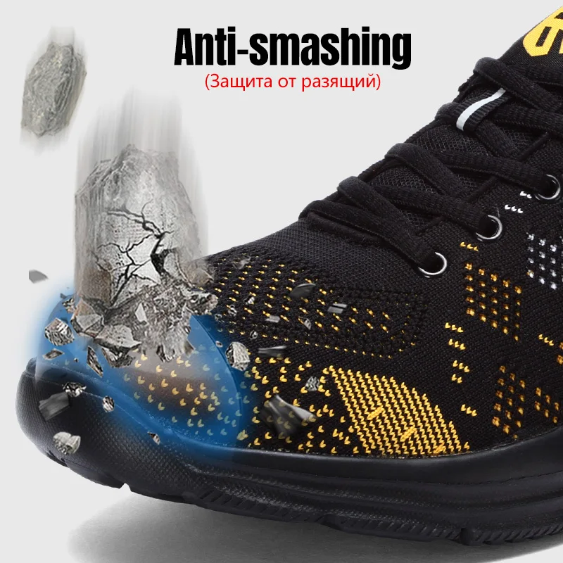 Tanie LARNMERN męskie stalowe Toe ochronne buty robocze lekkie oddychające przeciwzmarszczkowe odblaskowe casualowe buty sportowe