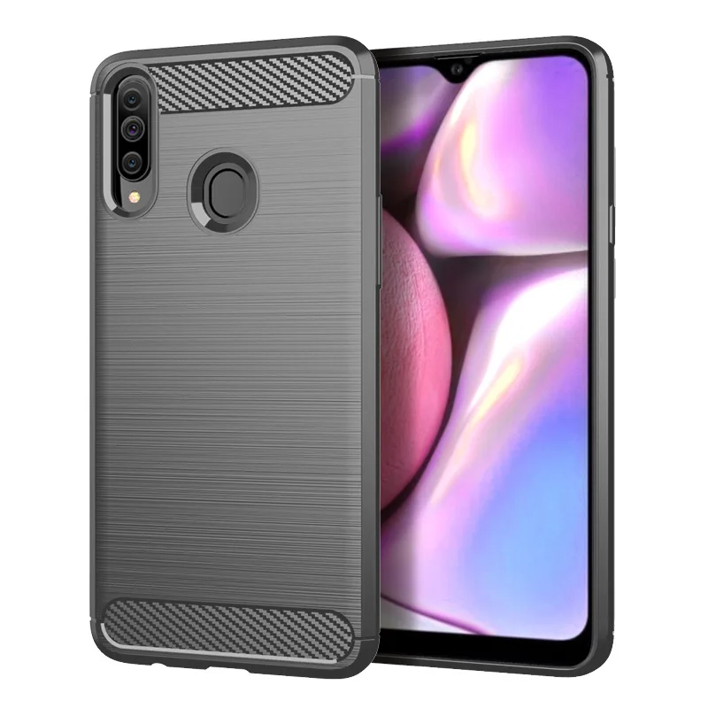 Серый Чехол для телефона для samsung Galaxy A20S Защитная щетка углеродное волокно узор силиконовый Ударопрочный Мягкий - Цвет: Серый