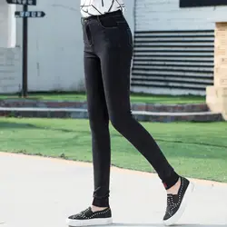 2019 весна и осень Новый стиль Высокая талия с дырками женские джинсы студенческие эластичные стройнящие узкие брюки
