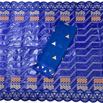 

5+2yards New arrival Blue african BAZIN riche fabric with Embroidery lace african Guinea Brocade cotton fabric 16L071360